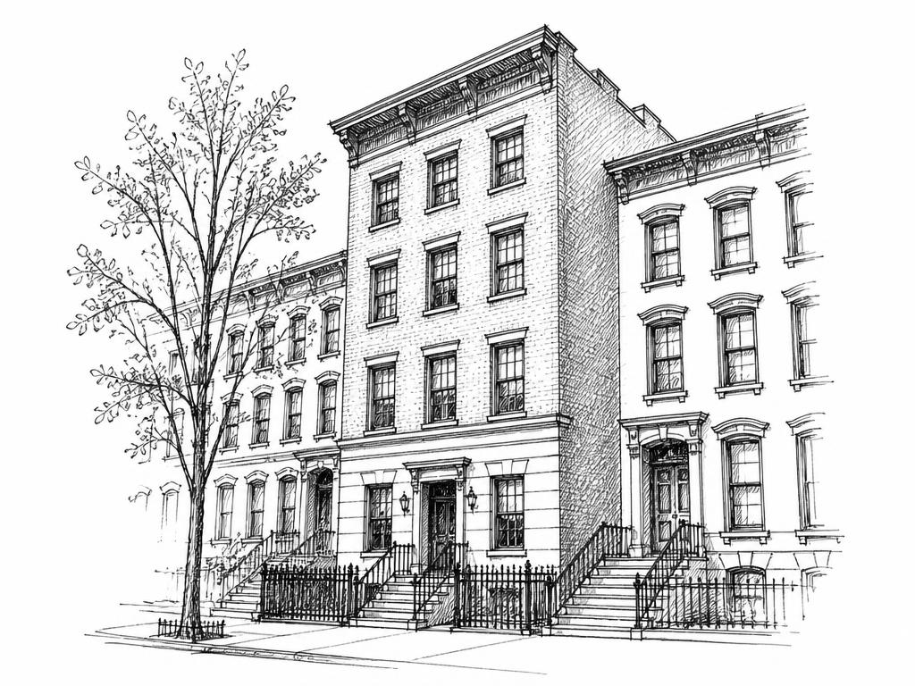Ink sketch of a Gramercy prewar office building